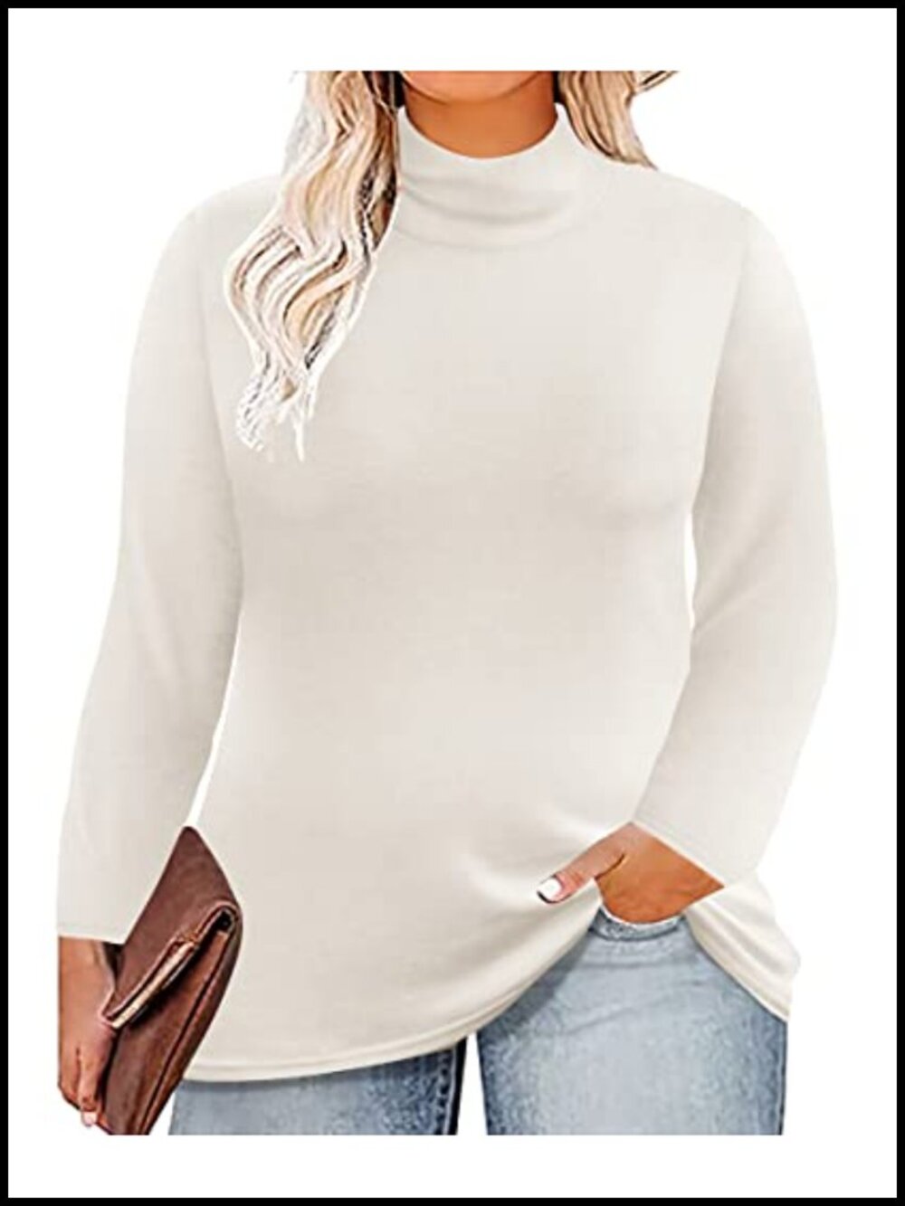 Plus Size Mock Neck Long Sleeve Tunic Sweater Fall Winter Stretch Knit Shirt